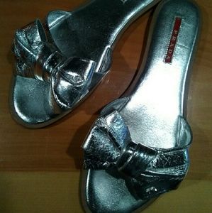 Prada Metallic Silver Slides.